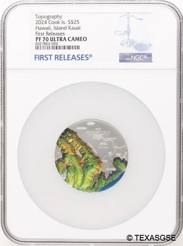 2024 Cook Islands 5oz Silver $25 Topography - Hawaii NGC PR70 First Release