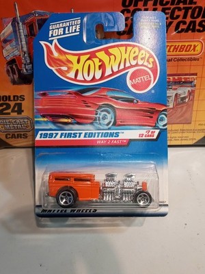 1997 Hot Wheels Way-2-Fast First Edition MOC Orange Checkers 5-spoke Drag Hotrod