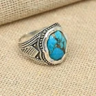 Blue Copper Turquoise Gemstone Ring 925 Sterling Silver Men's Ring All Size S06