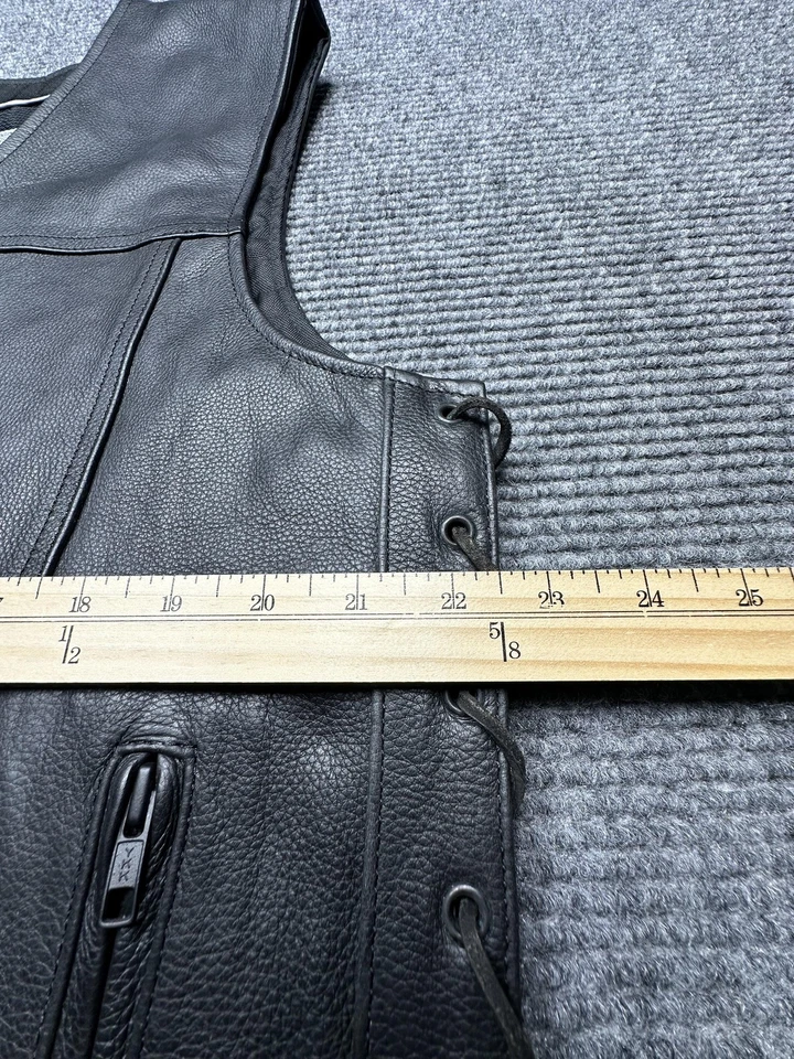 Unik Leather Vest Mens Large Motorcycle Biker Zip Pockets Laced Sides - Image 3 of 4