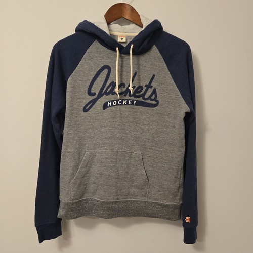 Homage NHL Columbus Blue Jackets Hockey Raglan Pullover Hoodie Unisex  Navy Gray