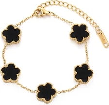 TICVSS Four Leaf Clover Bracelet for Women 18K Gold Plated Stainless Steel Lucky