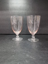 Fostoria Contour Pink Glass Iced Tea Glasses, 14 oz Stemware, Glassware Set of 2