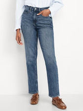 Old Navy Curvy Extra High Rise Straight Jeans Womens 12 Blue Medium Wash NEW