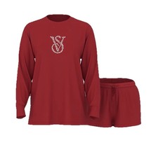 Victoria's Secret Red Cotton VS Bling Logo Pajamas Shorts Sleep Set Women  s Sz S