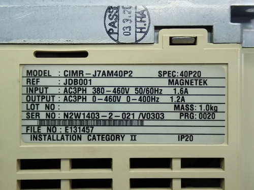 YASKAWA CIMR-J7AM40P2 DRIVE INVERTER UNIT  07251550016 - Afbeelding 10 van 10
