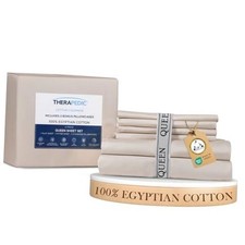 100 Egyptian Cotton 6-Piece Sheet Set Naturally Cooling Queen 02 : Fog