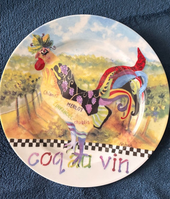 Poultry in Motion Coq a Vin Rooster Plate, Sharon Neuhaus Design, 9''