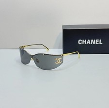 NEW   Chanel CH71787 Rimless Shield Sunglasses Gold Frame Gray Lens