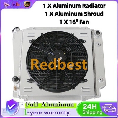CC522 Alu Radiator+Shroud+Fan 3Row For 1966-1977 70 Bronco 2.8/3.3/4.7/4.9 I6/V8