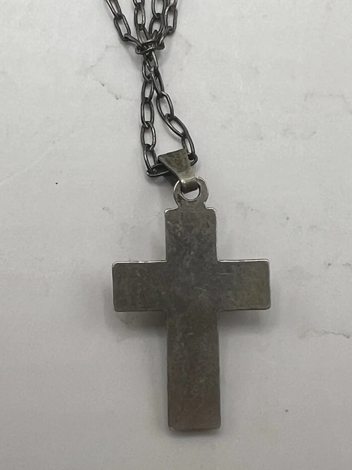 Pingente cruzado vintage de prata esterlina 925 com malaquita 1” leia sobre corrente - Imagem 3 de 4