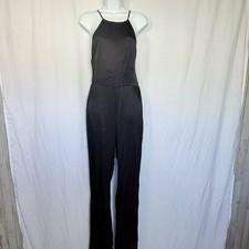 Zara Jumpsuit Satin Halter Cutout Back Black Wide Leg 1165/332 Medium