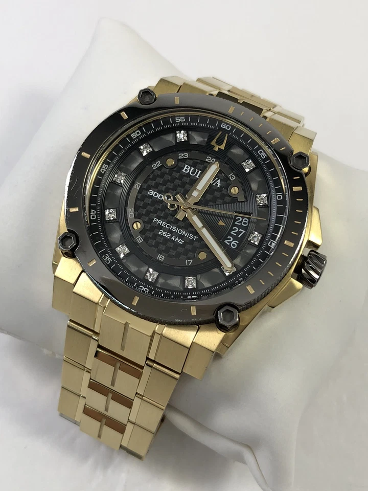 Bulova Precisionist Icon Diamonds Quartz Gold Tone Steel Men's Watch 98D156 - Image 3 of 4