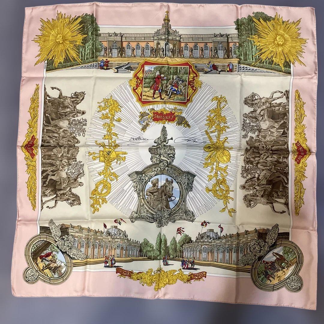 HERMES Carre 90 Sanssoucy Silk Scarf in Soft Pink