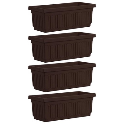 HC Companies 29.5 Inch Fluted Plastic Venetian Flower Box, Chocolate (4 Pack)