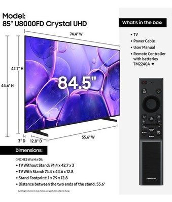 Samsung U8000F 85'' 4K HDR Smart LED TV - UN85U8000FFXZA