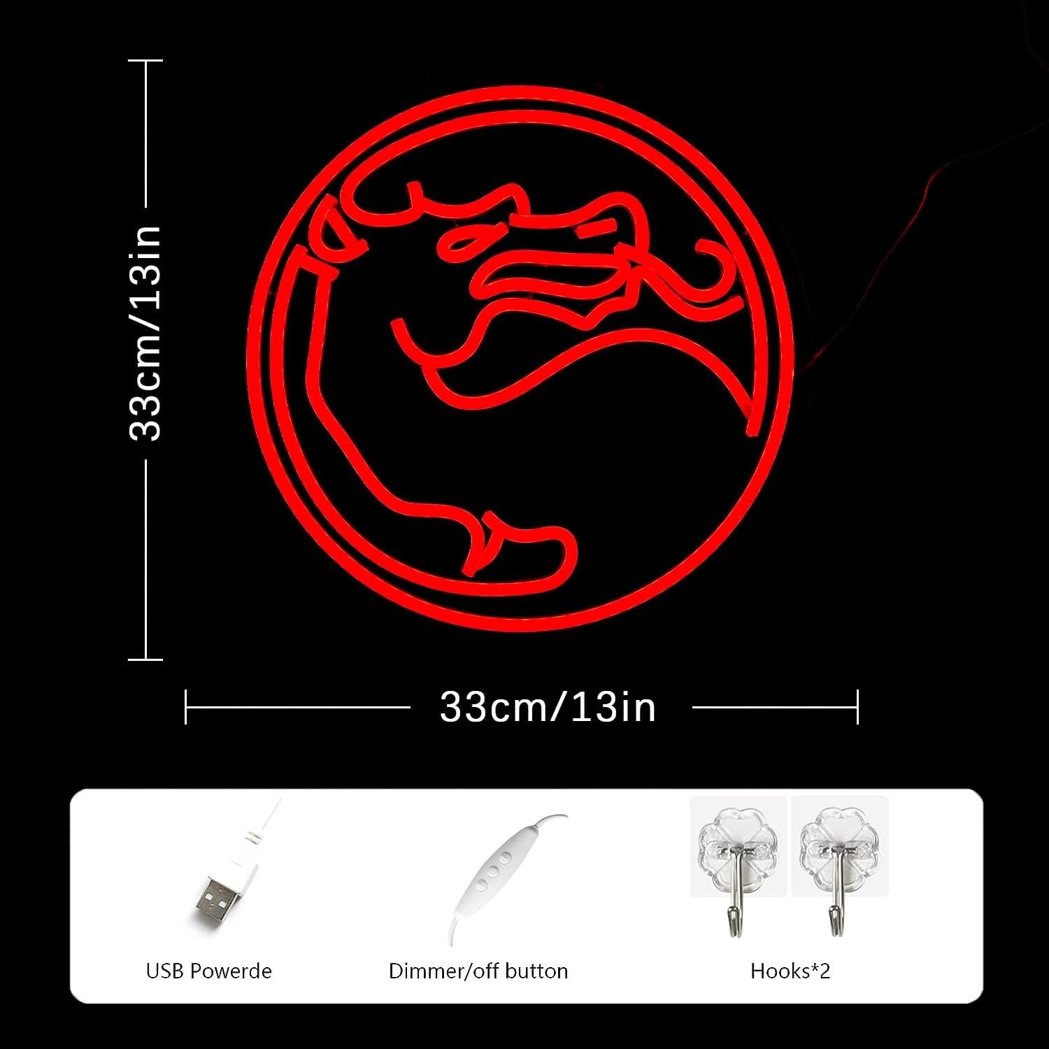 Red Dragon Neon Sign LED Wall Light Dimmable Gamer Decor for Man Cave Game Room