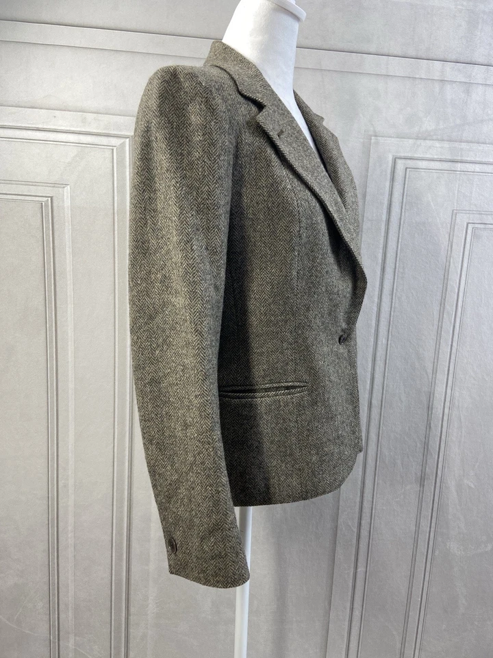 Blazer Harve Benard para mujer mediano 8 lana pura espiga tweed botón único Foto 3 de 4