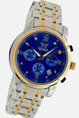 Olevs Herren Chronograph Stoppuhr Datum  Armband Uhr Quarz Bicolor Blau Neu 42mm