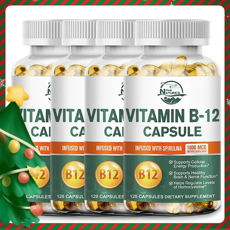 120/240/480 Cápsulas - Vitamina B12 (Metilcobalamina) 1000mcg, ESPIRULINA No OGM Foto 2 de 4