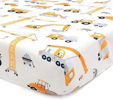JISEN Baby Crib Sheets Soft Breathable Fitted one size, Construction Trucks