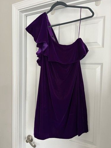 Lauren Ralph Lauren Ruffle Trim Velvet One Shoulder Cocktail Dress 6 Purple NEW