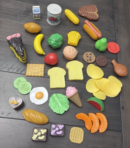 Lot of 45 Pieces Pretend Play Food Fruits Vegetables Plastic Steak Chips Dessert