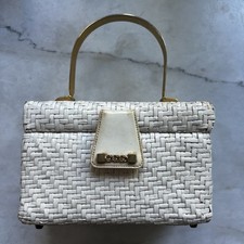 Vintage KORET White Wicker Handbag w/ Gold Metal Handle Hinges