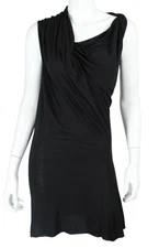 RICK OWENS LILIES Black Jersey Asymmetric Draped Front Cowl Neck Mini Dress 46