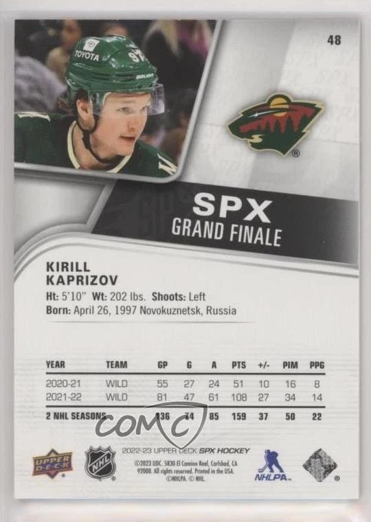 2022-23 SPx Grand Finale /50 Kirill Kaprizov #48 - Image 2 of 2