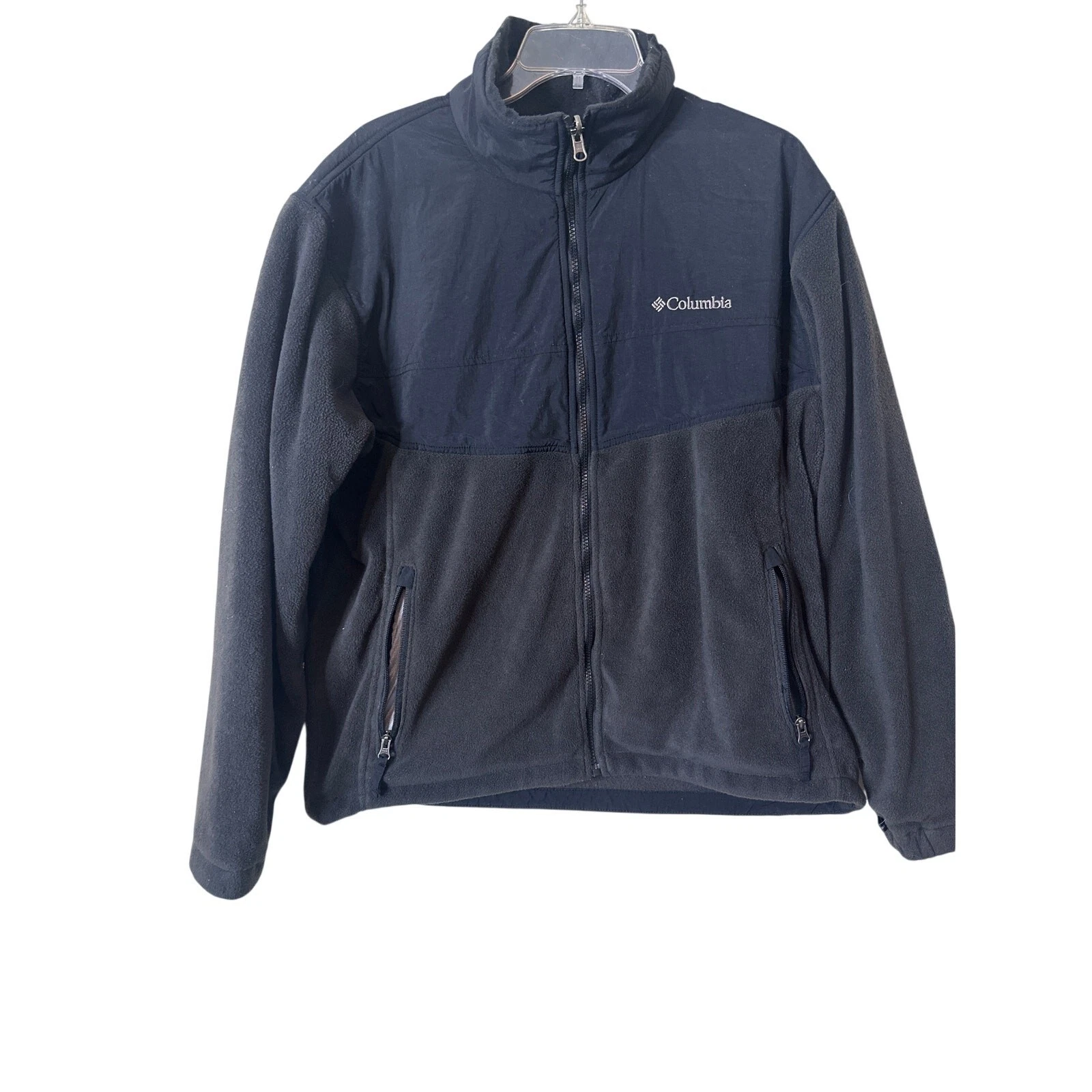 Columbia Sportswear Men's Fleece Jacket Full Zip Up Logo Black Size L c2