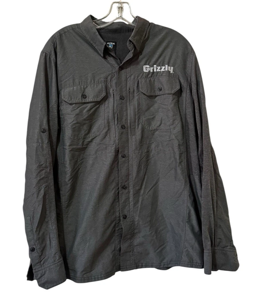 Kuhl Men Size Medium Gray Long Sleeve Button Down Shirt 17S Grizzly Country