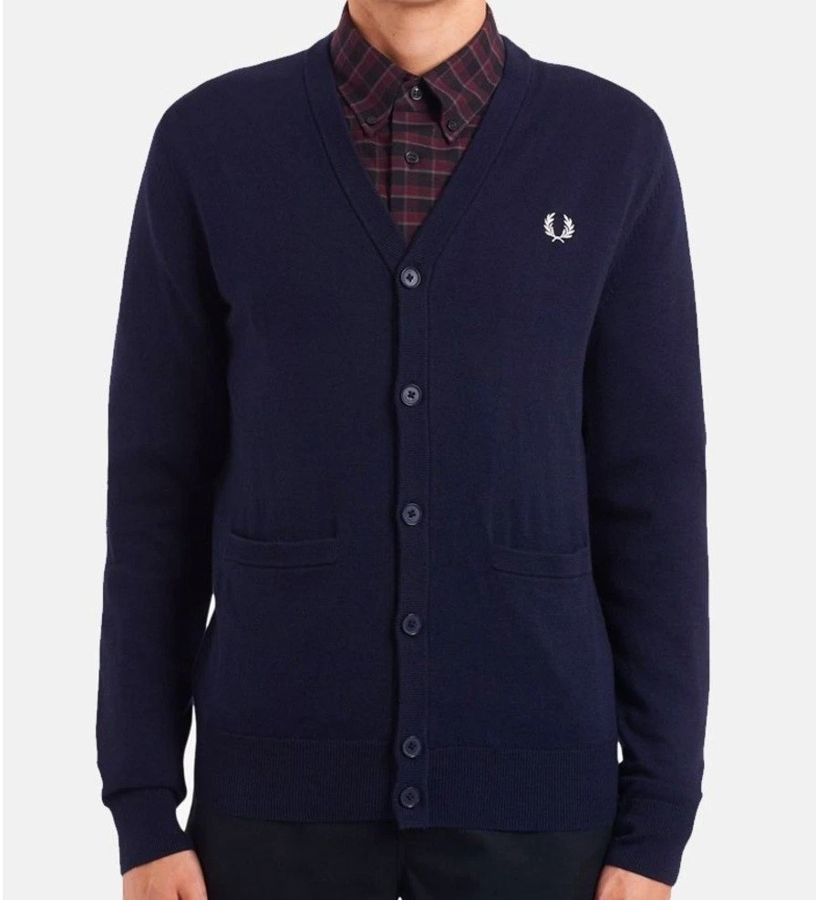 FRED PERRY CLASSIC CARDIGAN K9551 608 WOOL/COTTON NAVY NEW WITH TAGS