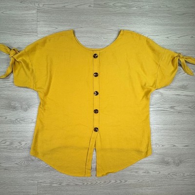 Frank Lyman Womens Top Yellow Plus Size 22 Button Back Tie Sleeve Blouse Elegant