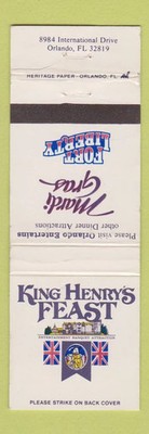 Matchbook Cover - King Henry's Feast Orlando FL WEAR