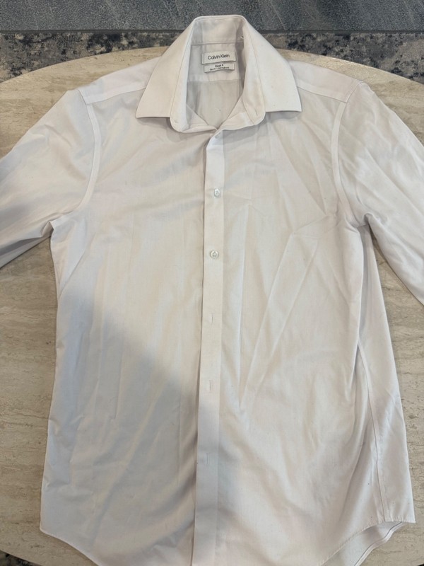 Calvin Klein Steel+ Slim Fit Herringbone Dress Shirt Men’s 15 32/33 White Long S