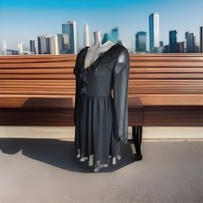 NWT 79.90 Express Black Dress - Size 4- Sheer Overlay- RUFFLE TRIM Feminine NEW