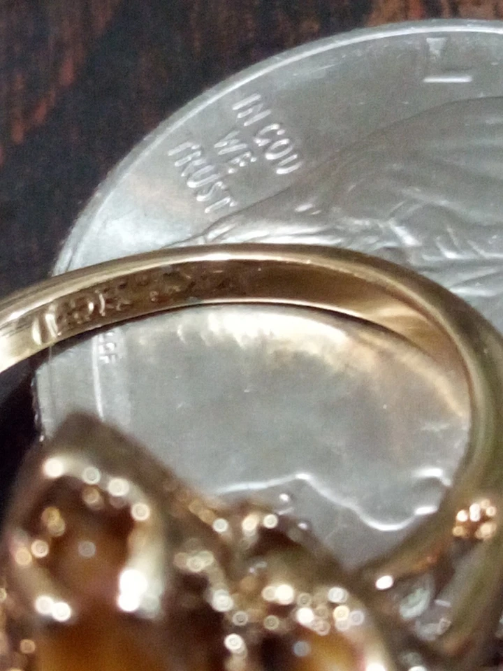 Anillo de cóctel vintage ojo de tigre 14 quilates marcado en buen estado talla 6,5 4 piedras art deco  Foto 4 de 4