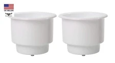 2-PACK White Recessed Plastic Cup Drink Can Holder with Drain Boat Pontoon Auto
