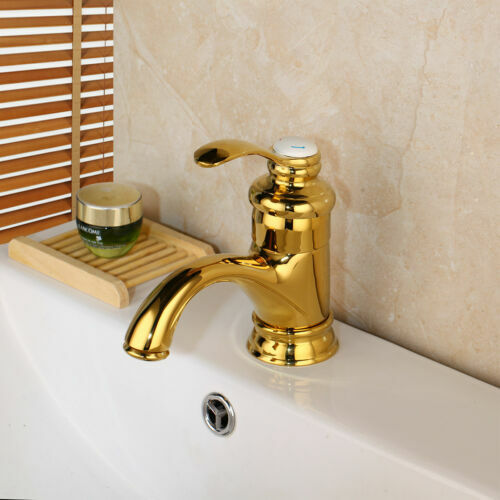 Grifo mezclador fregadero de una sola manija pulido dorado lavabo cubierta montaje fregadero grifo - Imagen 1 de 8