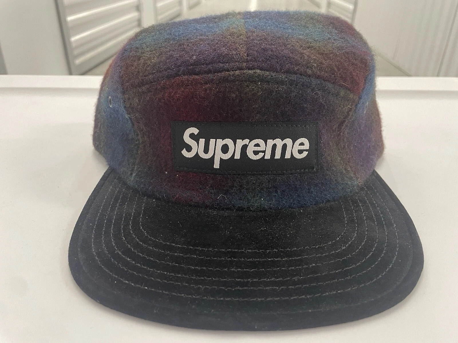 FW11 Supreme Shadow Plaid avec visière daim casquette de camp Woolrich 2011 vintage laine