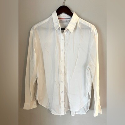 BILLY T Women's White 100% Lyocell Long Sleeve Button Down Shirt Size S