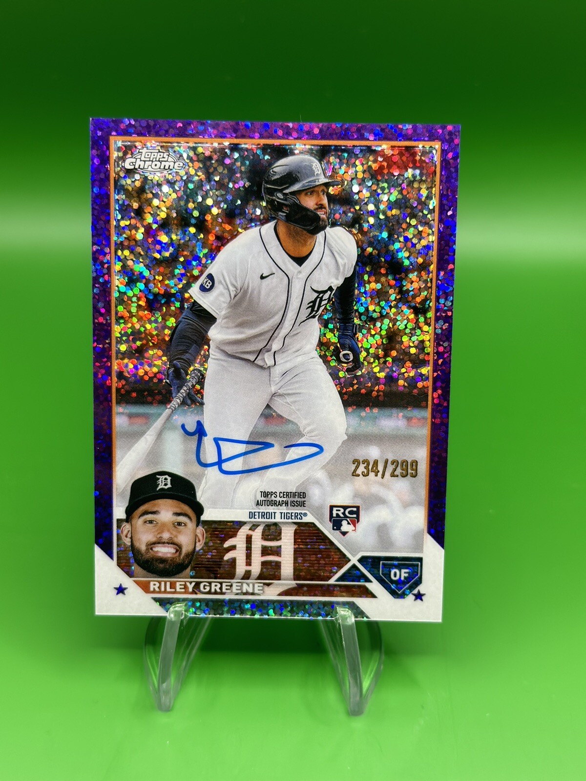 RILEY GREENE 2023 TOPPS CHROME PURPLE SPECKLE AUTO RC /299 SP DETROIT TIGERS