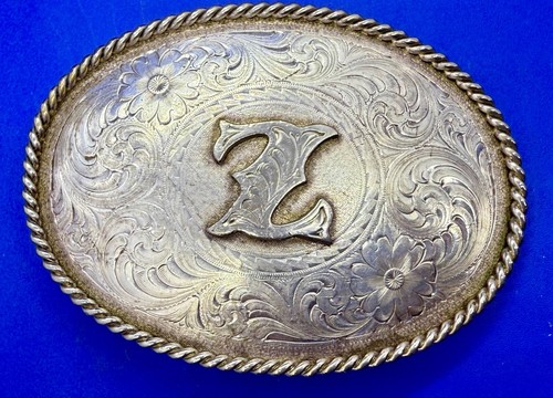 Custom Initial Letter Z Vintage Western Belt Buckle by Montana Silversmiths