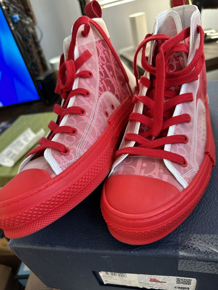 DIOR Mens B23 Red Oblique High Top Sneaker Excellent! Size 44 In Original  Box