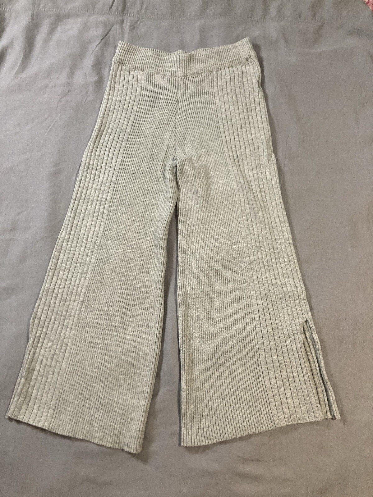 Lulus Womens Medium Gray Ribbed Wide Leg Cropped Knit Pants