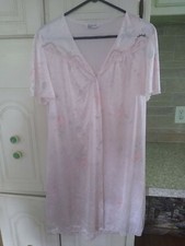 Vtg Vanity Fair Nylon Nightgown Lace Accents Flutter Sleeve Pink USA Size M