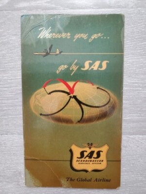 1960 SAS Scandinavian Airlines Vintage Route Map Laminated Esselte Sweden