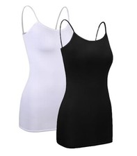 Long Camisole Tank Tops for Women - Undershirts Cami Adjustable Spaghetti Straps