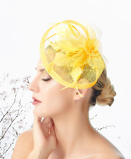 Yellow Feather Wedding Fascinator Woman Headpiece Tea Cocktail Party Derby Day